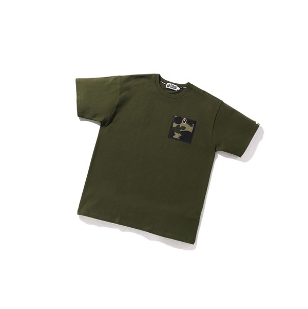 Army Green A BATHING APE 1st Camo Pocket Tee Short Sleeve Men's T Shirts | IF2847035