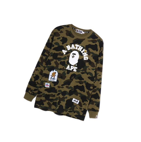 Army Green A BATHING APE Multi Label 1st Camo L/S Tee Long Sleeve Women's T Shirts | JM2706145