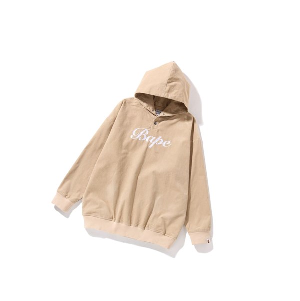 Beige A BATHING APE Bape Embroidery Corduroy Oversized Pullover Women's Hoodie | KZ4802695