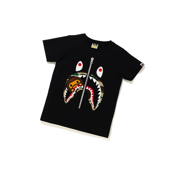 Black A BATHING APE 1st Camo Milo Shark Tee Short Sleeve Women's T Shirts | RD6749813