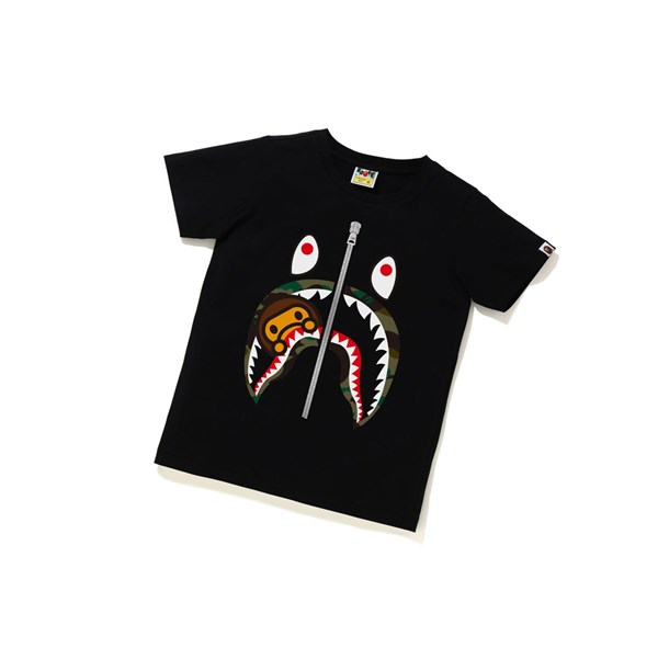 Black A BATHING APE 1st Camo Milo Shark Tee Short Sleeve Women's T Shirts | XD4621073