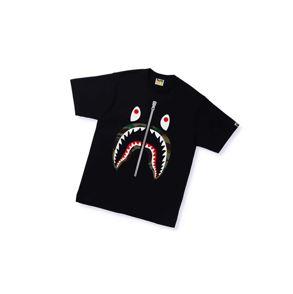 Black A BATHING APE 1st Camo Shark Tee Short Sleeve Men's T Shirts | KE0873459