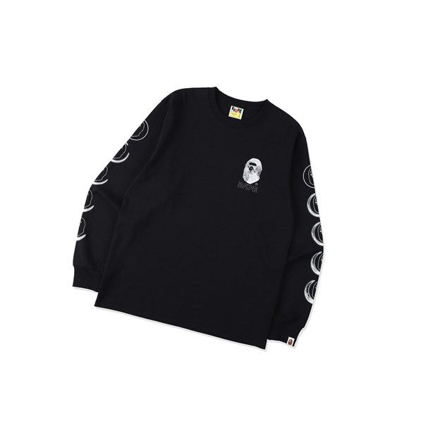 Black A BATHING APE Ape Head Moon Long Sleeve Tee Long Sleeve Men's T Shirts | JG7854296