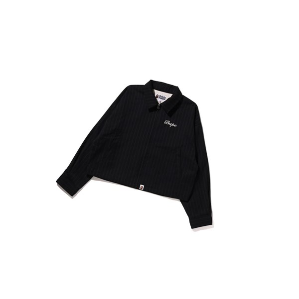 Black A BATHING APE B.A Applique Pin Striped Zip Women's Jackets | EH5439806