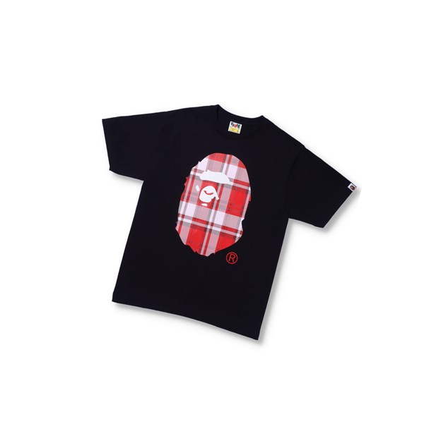 Black A BATHING APE Bape® Check Gift Ape Head Tee Short Sleeve Men's T Shirts | ET4702186