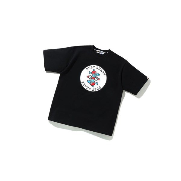 Black A BATHING APE Busy Shark Relaxed Fit Heavy Weight Tee Short Sleeve Men's T Shirts | JI8569204