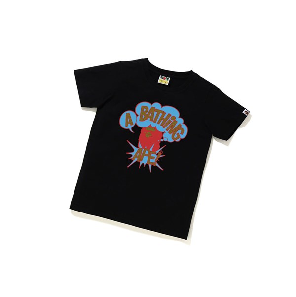 Black A BATHING APE Cartoon College Tee Short Sleeve Women's T Shirts | HF3895264