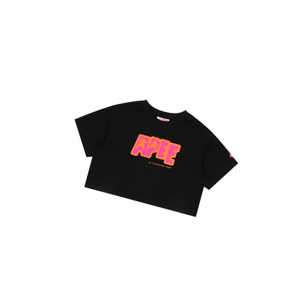 Black A BATHING APE Double Logo Cropped Tee Short Sleeve Women's T Shirts | RO6159432