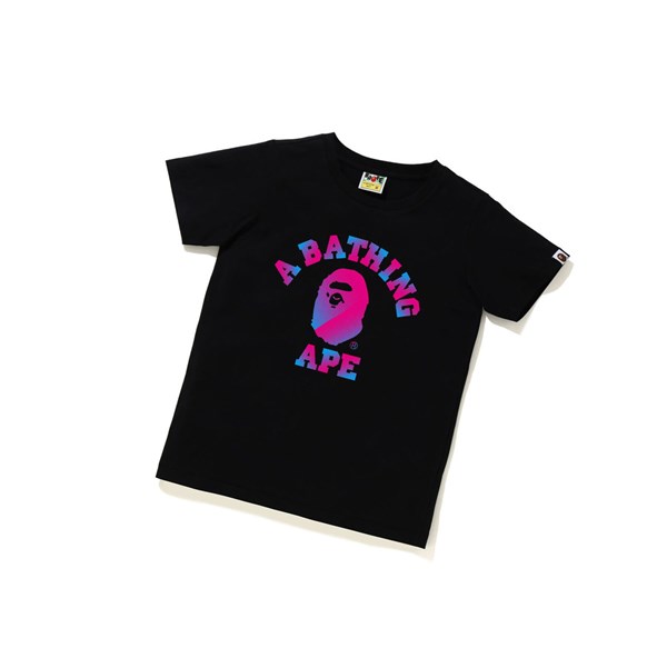 Black A BATHING APE Halftone Dot College Tee Short Sleeve Women's T Shirts | PH6914752