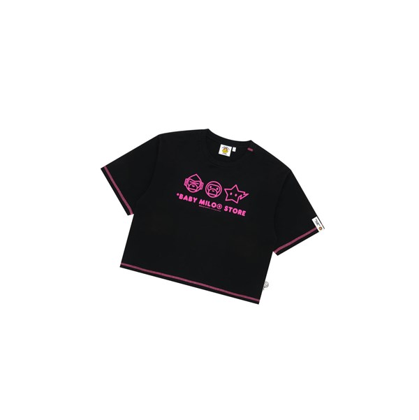 Black A BATHING APE Logo Crop Fit Tee Short Sleeve Women's T Shirts | HR3094821