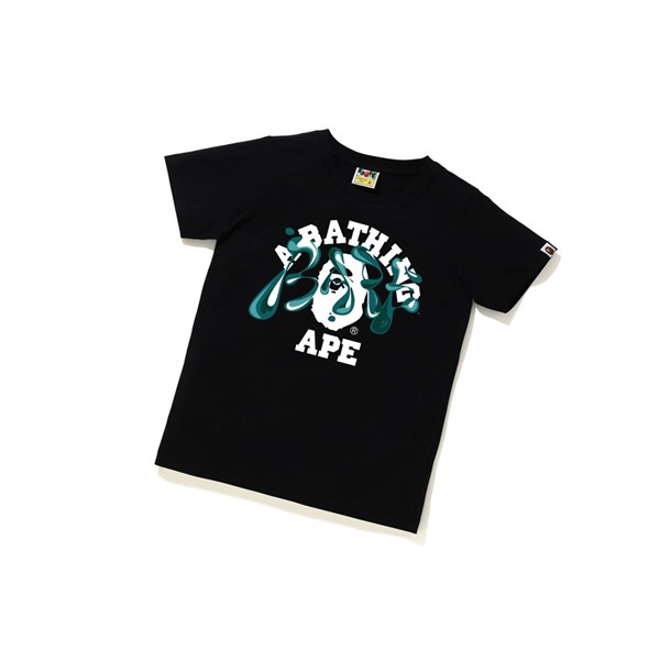 Black A BATHING APE Marble Camo Liquid College Tee Short Sleeve Women's T Shirts | TJ6350148