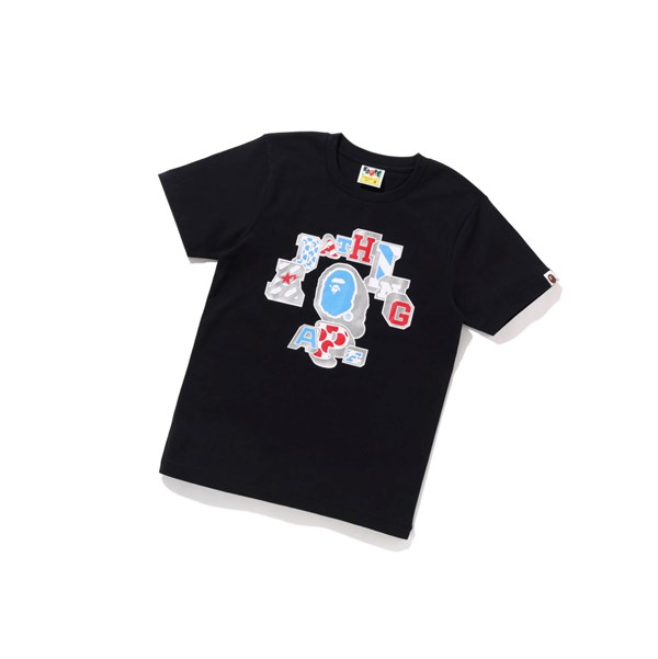 Black A BATHING APE Mix Patched College Tee Short Sleeve Women's T Shirts | XP7925640