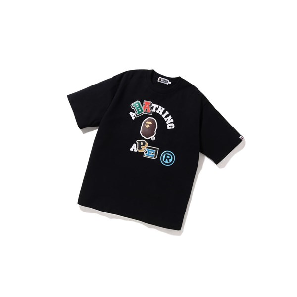 Black A BATHING APE Multi Fonts Relaxed Fit College Tee Short Sleeve Men's T Shirts | WK3876192