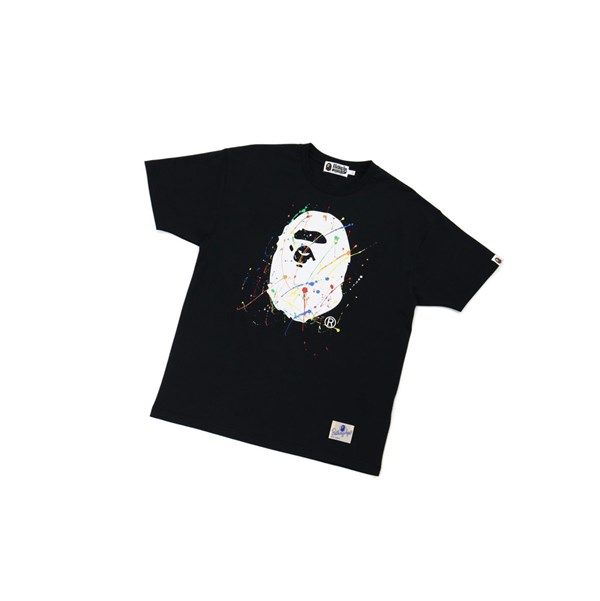 Black A BATHING APE Paint Splatter Ape Head Tee Short Sleeve Women's T Shirts | DZ2765318