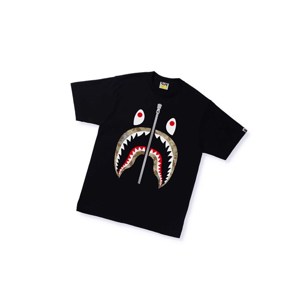 Black A BATHING APE Sand Camo Shark Tee Short Sleeve Men's T Shirts | RV4591273