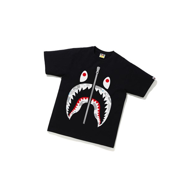 Black A BATHING APE Space Camo Shark Tee Short Sleeve Men's T Shirts | CO4893675