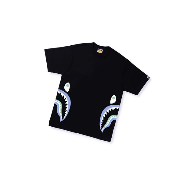 Black A BATHING APE Text Code Camo Side Shark Tee Short Sleeve Men's T Shirts | KZ0519237