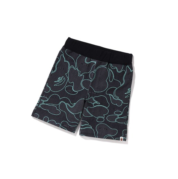 Black A BATHING APE Text Code Camo Sweat Short Men's Shorts | IY4920136