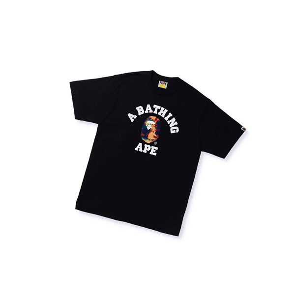 Black A BATHING APE Tie Dye College Tee Short Sleeve Men's T Shirts | UJ6721094