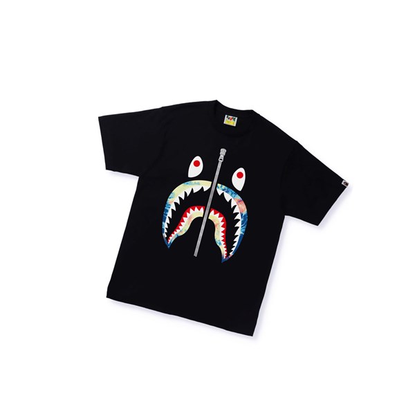 Black A BATHING APE Tie Dye Shark Tee Short Sleeve Men's T Shirts | IN3769082