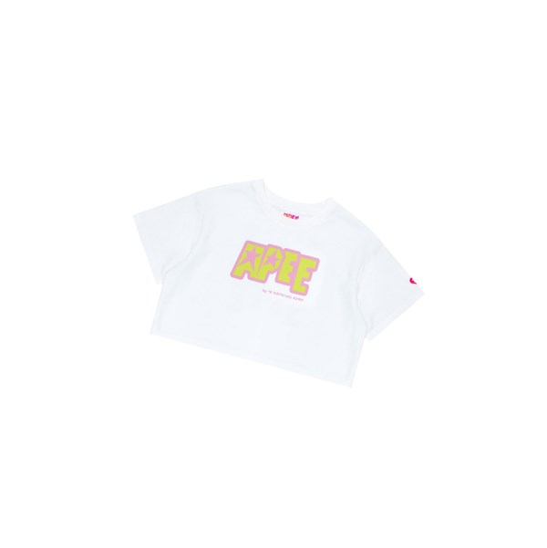 Bleached White A BATHING APE Double Logo Cropped Tee Short Sleeve Women's T Shirts | RB8429601