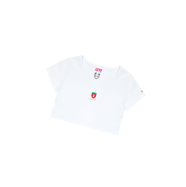 Bleached White A BATHING APE Logo Berry Tee Short Sleeve Women's T Shirts | LE5183209