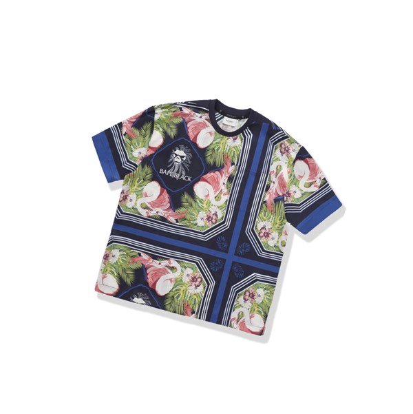 Blue A BATHING APE Floral Print Ape Head Tee Short Sleeve Men's T Shirts | ZJ4026791