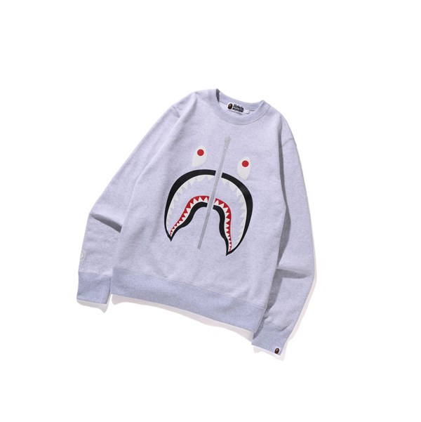 Grey A BATHING APE Shark Crewneck Men's Sweatshirts | WE5023674