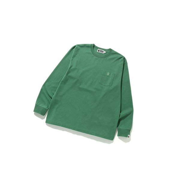 Light Green A BATHING APE Overdye One Point Pocket Relaxed Fit L/S Tee Long Sleeve Men's T Shirts | QI5729810