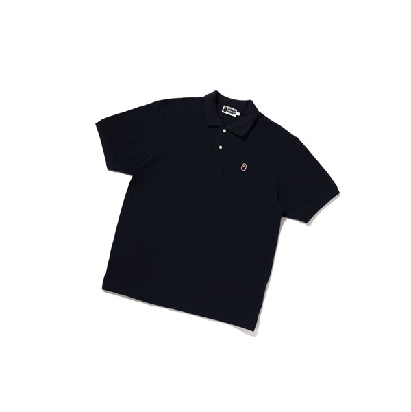 Navy Blue A BATHING APE Ape Head One Point Relaxed Fit Short Sleeve Men's Polo | PX0714832