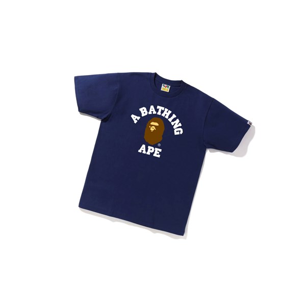 Navy Blue A BATHING APE College Tee Short Sleeve Men's T Shirts | WZ4672839