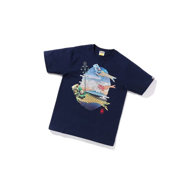 Navy Blue A BATHING APE Koinobori Carp Flags Ape Head Tee Short Sleeve Men's T Shirts | HD9706241