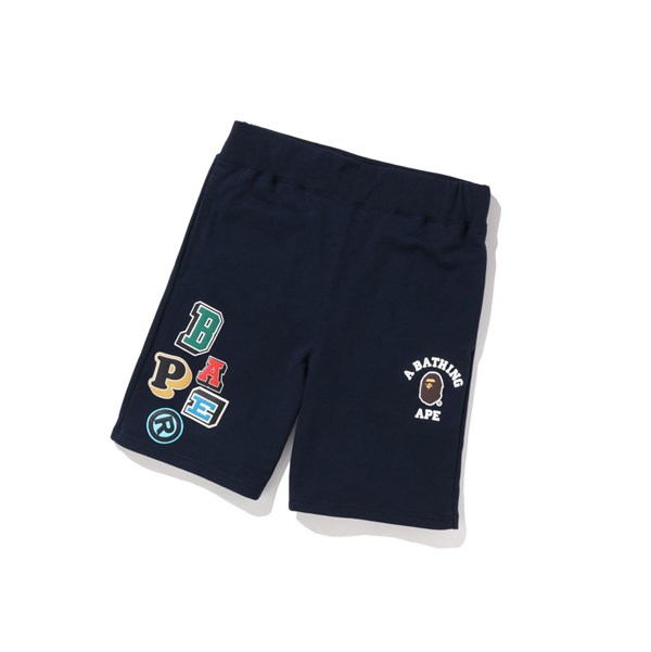 Navy Blue A BATHING APE Multi Fonts Sweat Men's Shorts | RK5691734