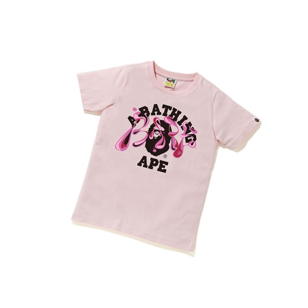 Pink A BATHING APE Marble Camo Liquid College Tee Short Sleeve Women's T Shirts | MI6254930