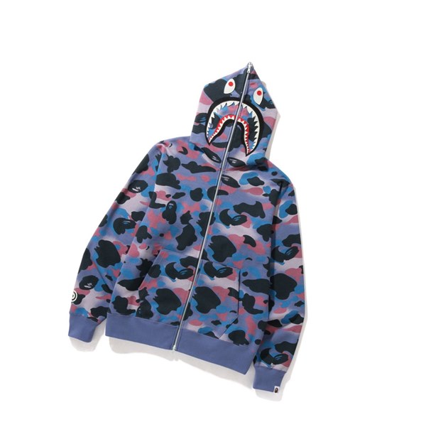 Purple A BATHING APE Grid Camo Shark Full Zip Throughs Men's Hoodie | BS0916754