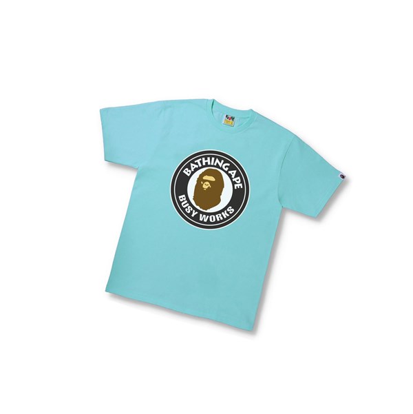 Sky Blue A BATHING APE Busy Works Tee Short Sleeve Men's T Shirts | CW3958760