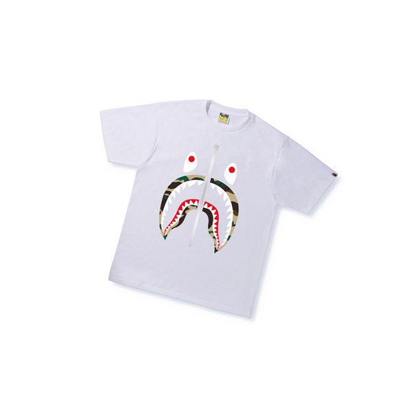 White A BATHING APE 1st Camo Shark Tee Short Sleeve Men's T Shirts | QO9061284