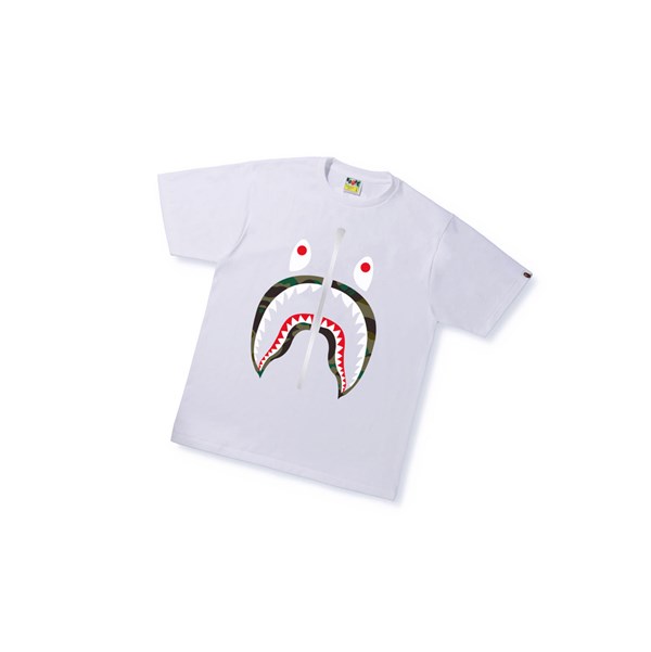 White A BATHING APE 1st Camo Shark Tee Short Sleeve Men's T Shirts | UE5461829