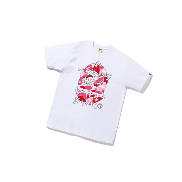 White A BATHING APE Abc Camo Japanese Letters Tee Short Sleeve Men's T Shirts | VQ6728901