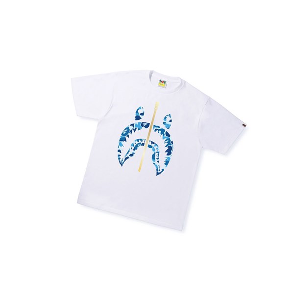 White A BATHING APE Abc Camo Shark Tee Short Sleeve Men's T Shirts | SG0237598