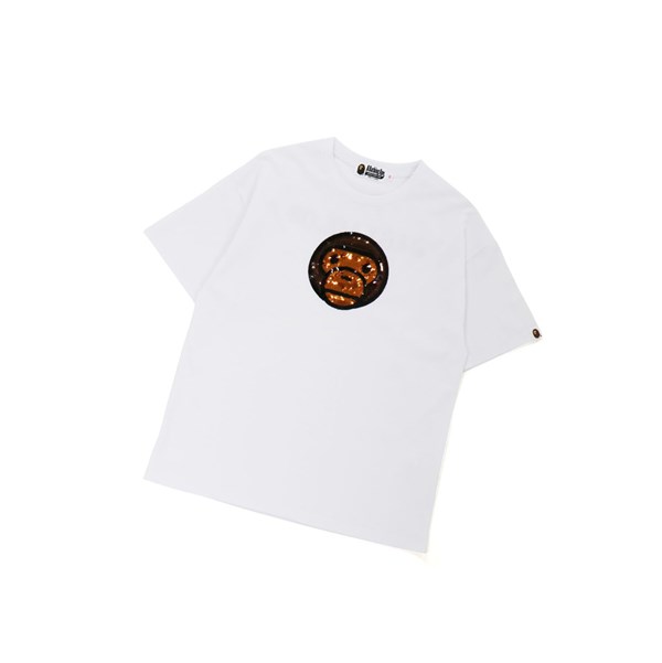 White A BATHING APE Baby Milo Sequin Oversized Tee Short Sleeve Women's T Shirts | ID6387924