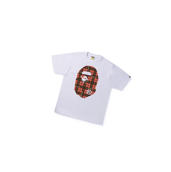 White A BATHING APE Bape Logo Check Big Ape Head Tee Short Sleeve Men's T Shirts | XI5481790