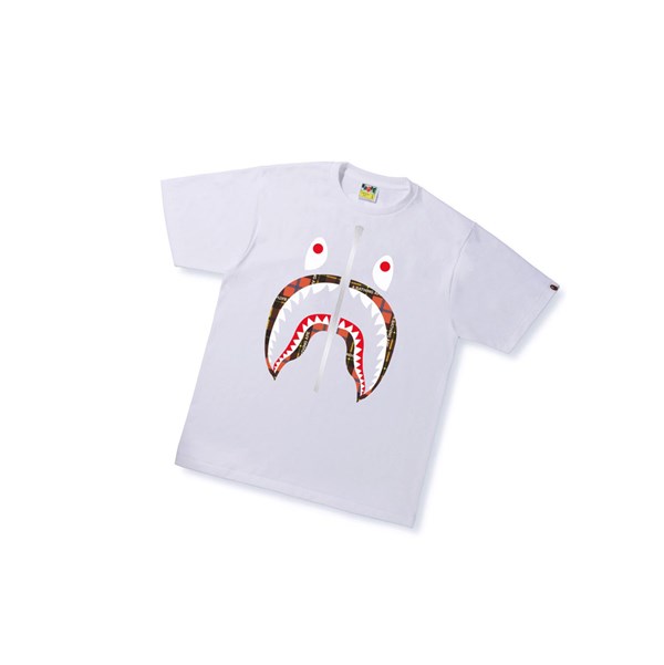 White A BATHING APE Bape Logo Check Shark Tee Short Sleeve Men's T Shirts | UI4590617