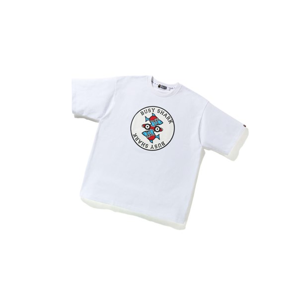 White A BATHING APE Busy Shark Relaxed Fit Heavy Weight Tee Short Sleeve Men's T Shirts | OC5369270