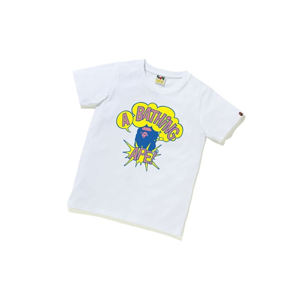 White A BATHING APE Cartoon College Tee Short Sleeve Women's T Shirts | LR3157902