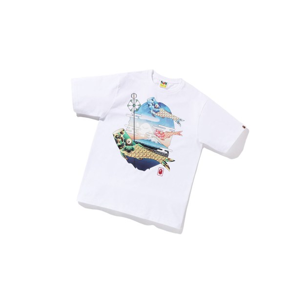 White A BATHING APE Koinobori Carp Flags Ape Head Tee Short Sleeve Men's T Shirts | QI3845190