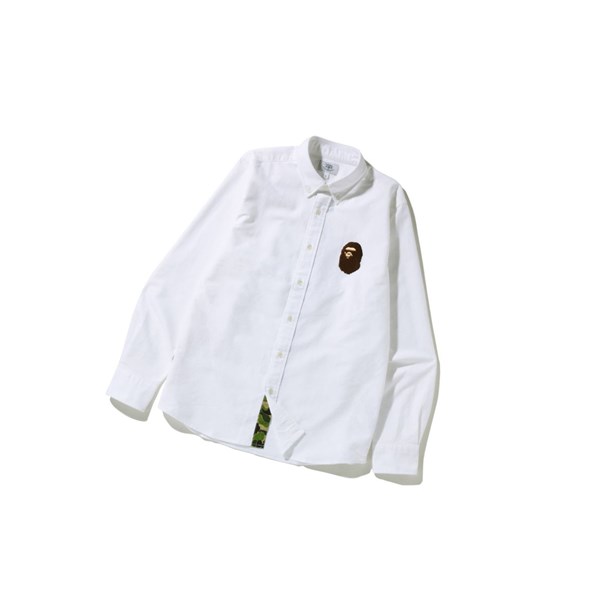 White A BATHING APE Large Ape Head Oxford Bd Long Sleeve Men's Shirts | GS9412830