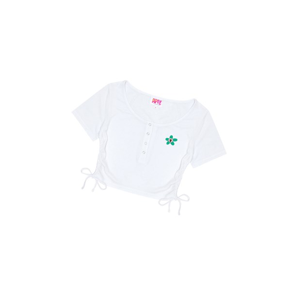 White A BATHING APE Logo Drawstring Cropped Top Short Sleeve Blouse Women's Blouse | RE2978640