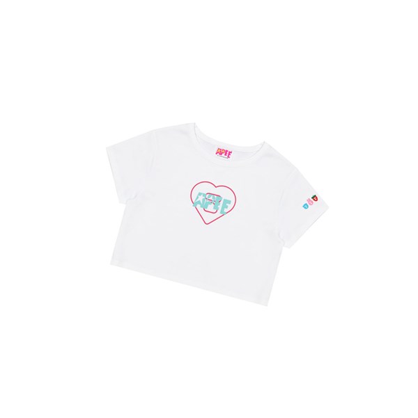 White A BATHING APE Logo Printed Slim Cut Tee Short Sleeve Women's T Shirts | WY4512873