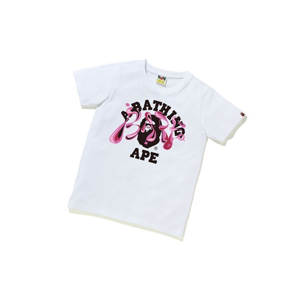 White A BATHING APE Marble Camo Liquid College Tee Short Sleeve Women's T Shirts | OL5490736